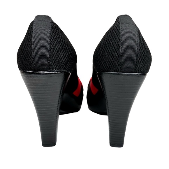 NWT Charleston Shoe Co. Wedge Heel Shoes Black Red Knit SZ 9 - Picture 6 of 12